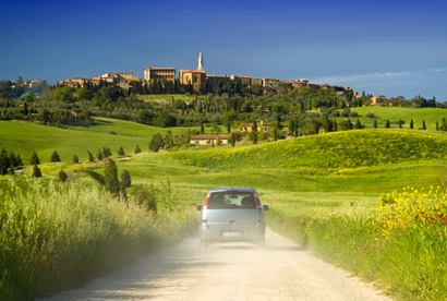 Winding road with car